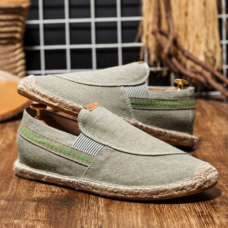 Mocassim masculino casual vintage com fundo de cânhamo