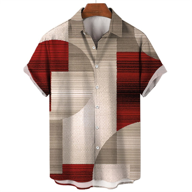 Camisa masculina de praia havaiana de verão geometria