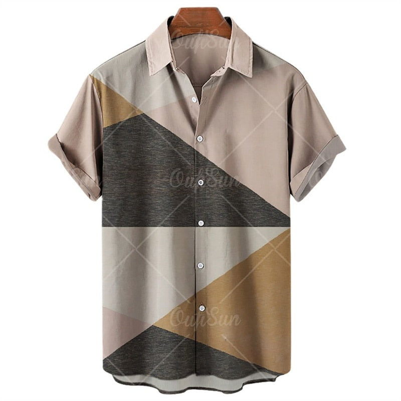 Camisa masculina de praia havaiana de verão geometria