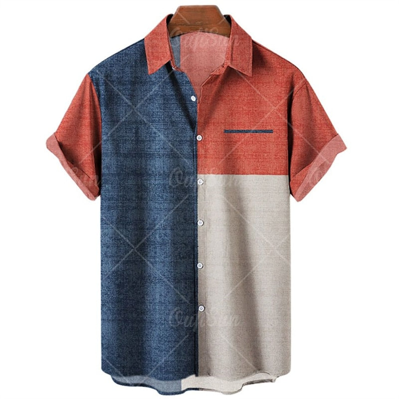 Camisa masculina de praia havaiana de verão geometria