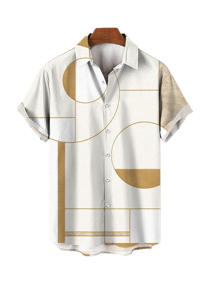 Camisa masculina de praia havaiana de verão geometria