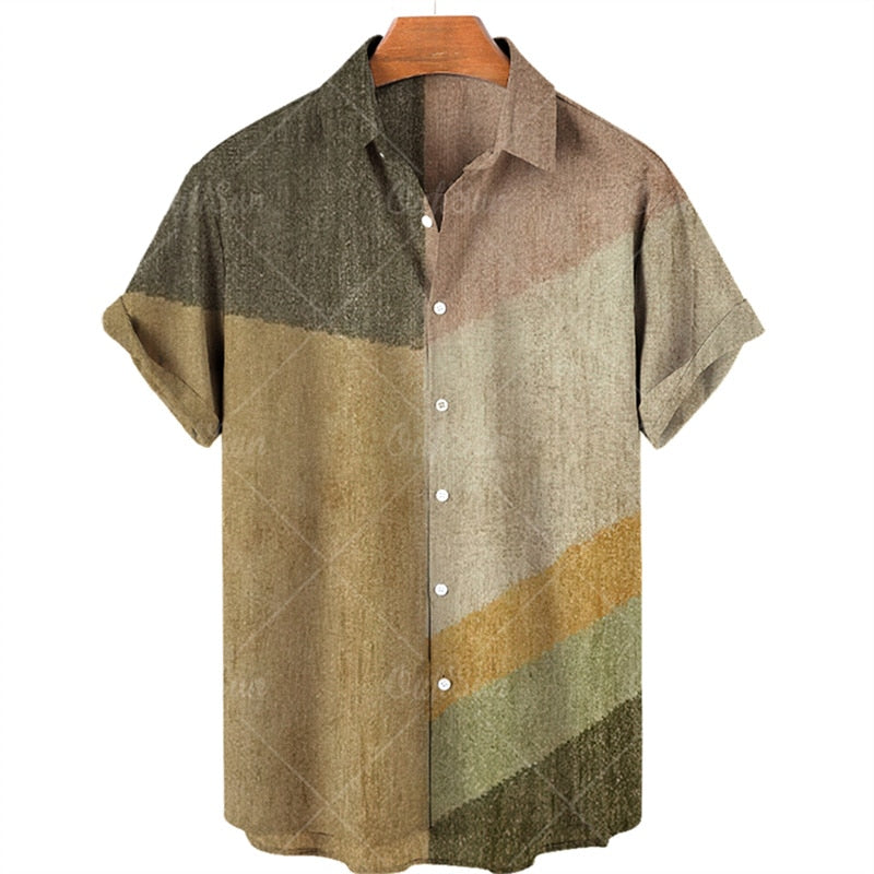 Camisa masculina de praia havaiana de verão geometria