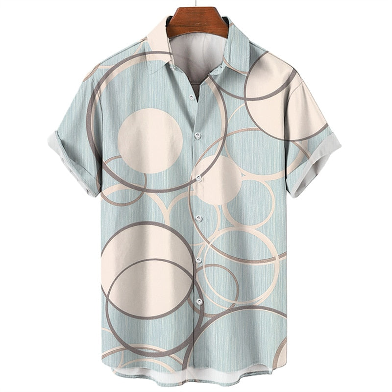 Camisa masculina de praia havaiana de verão geometria