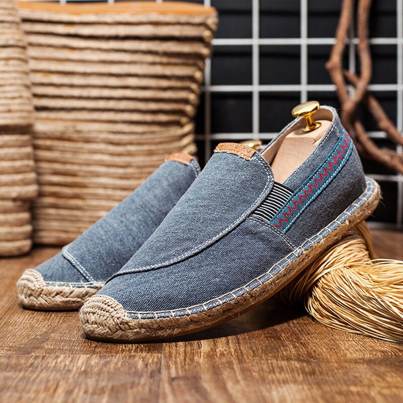 Mocassim masculino casual vintage com fundo de cânhamo