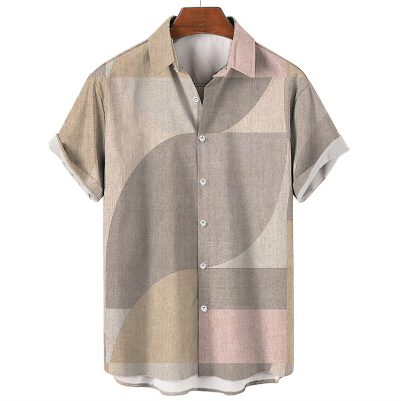 Camisa masculina de praia havaiana de verão geometria