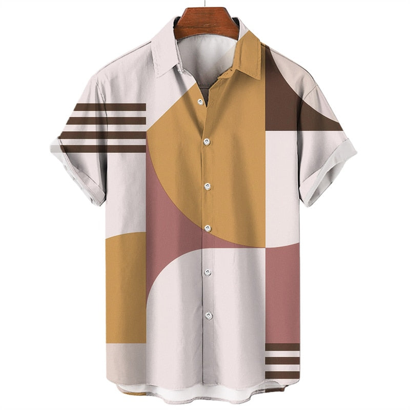 Camisa masculina de praia havaiana de verão geometria