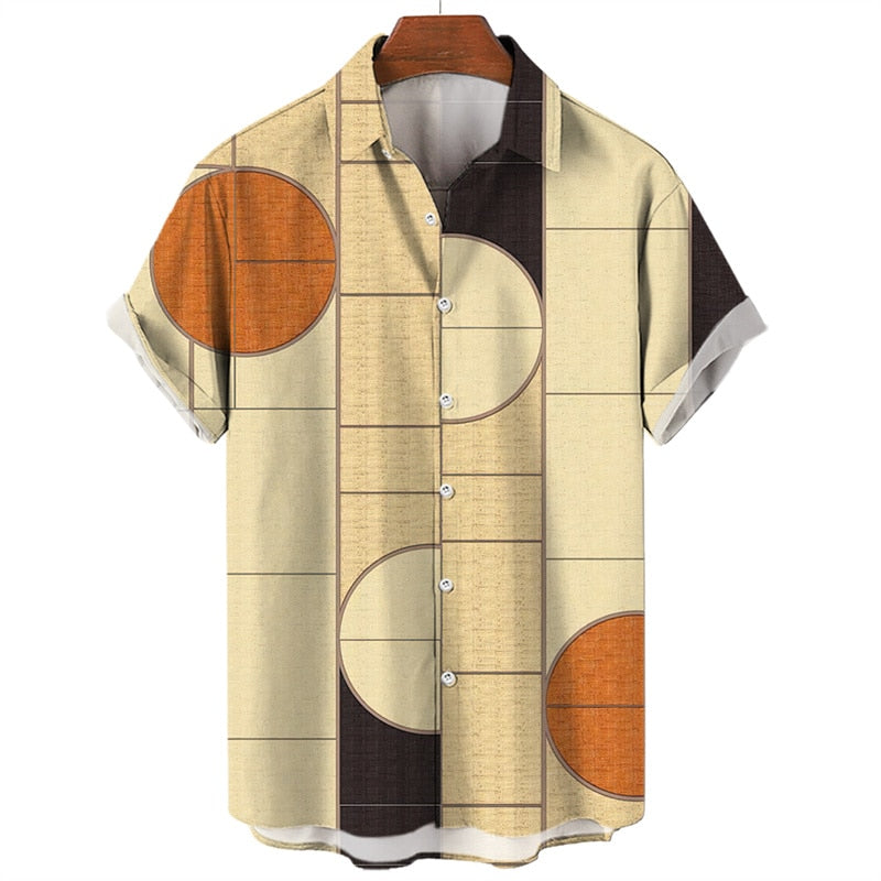 Camisa masculina de praia havaiana de verão geometria