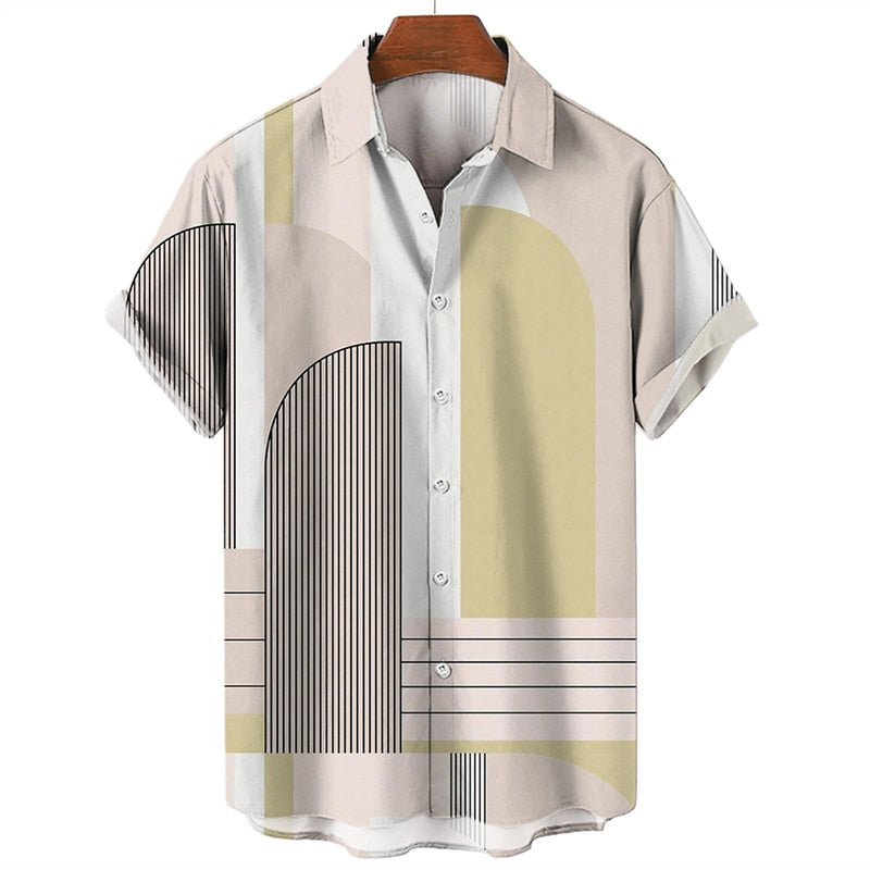 Camisa masculina de praia havaiana de verão geometria