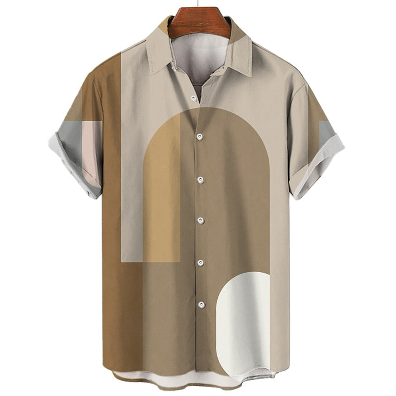 Camisa masculina de praia havaiana de verão geometria