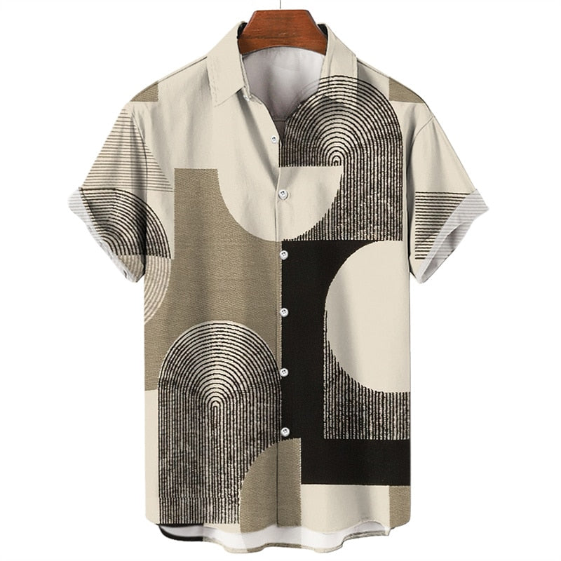 Camisa masculina de praia havaiana de verão geometria