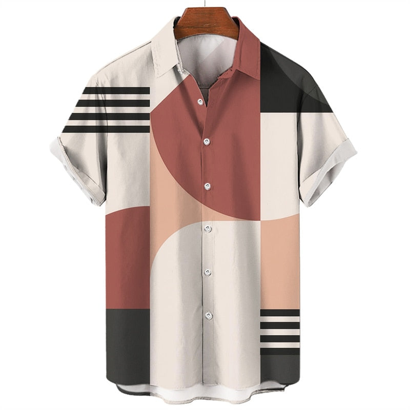 Camisa masculina de praia havaiana de verão geometria