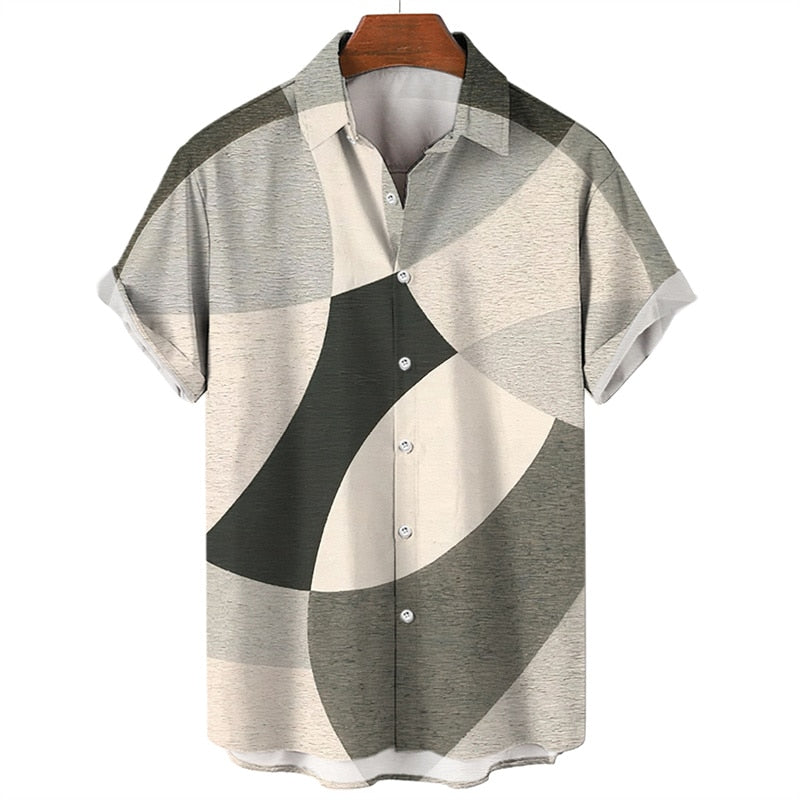 Camisa masculina de praia havaiana de verão geometria