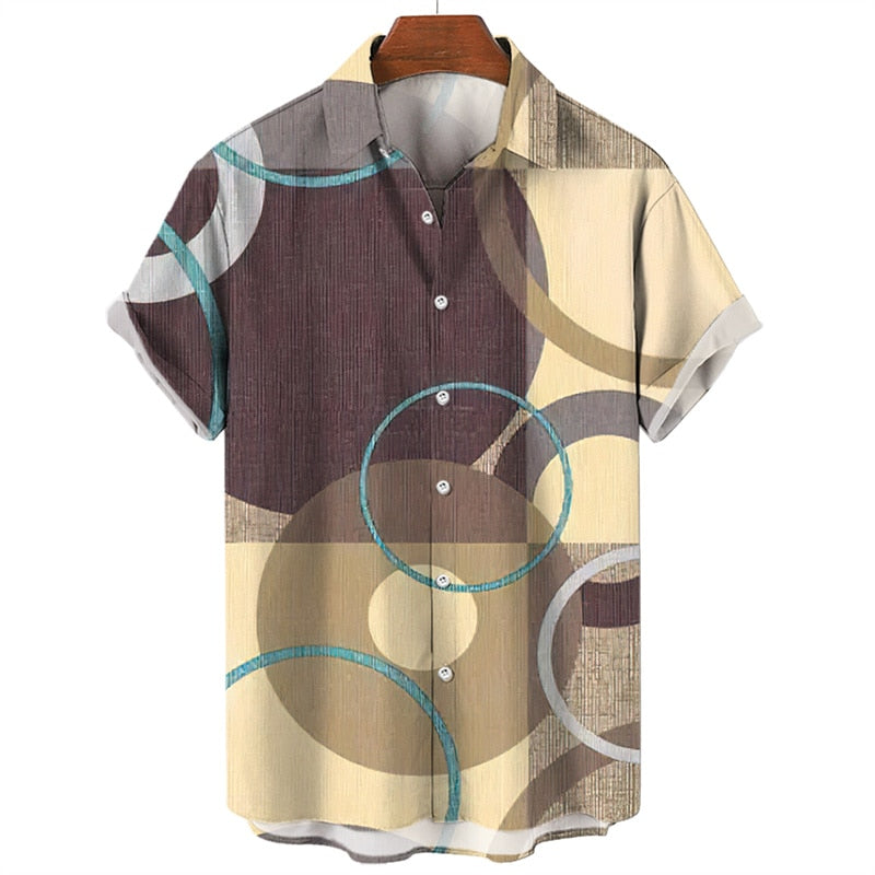 Camisa masculina de praia havaiana de verão geometria