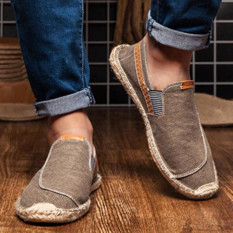 Mocassim masculino casual vintage com fundo de cânhamo